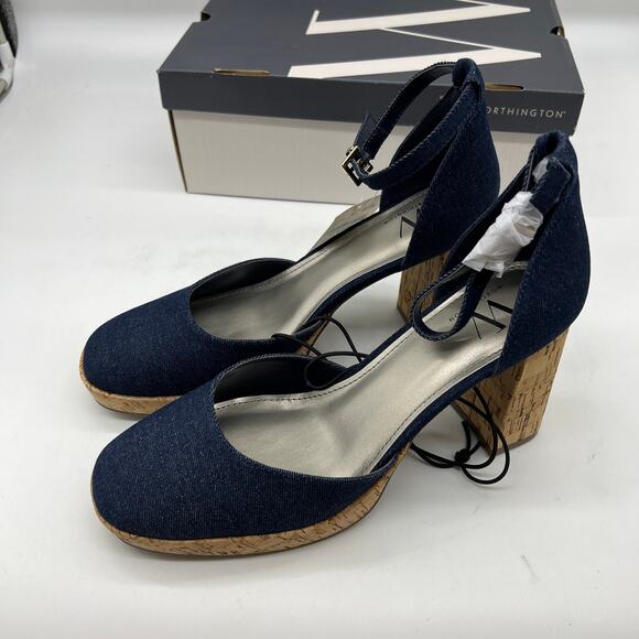 Worthington Womens Panama Block Heel Pumps Denim Size 9.5 M - Picture 2 of 9